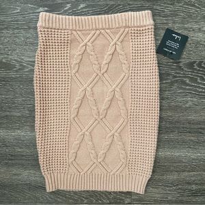 NWT Lulus Tan Beige Cable Knit Sweater Skirt Size S Elastic Waist Wool Blend.